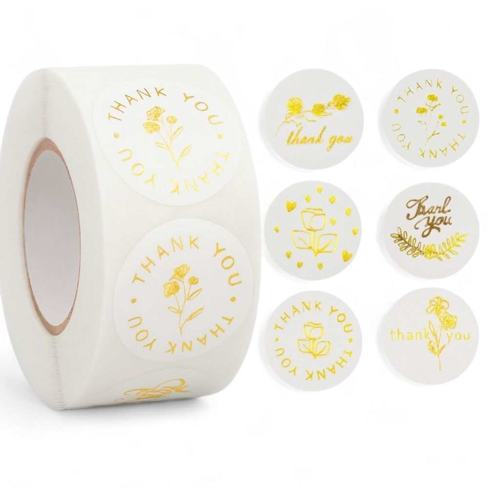 Gold Foil Thank You Sticker, Glitter Gold Floral Labels Stickers 1" round
